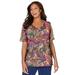 Plus Size Women's Suprema® Short Sleeve V-Neck Tee by Catherines in Grape Leaf Tropical (Size 0X)