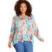 Plus Size Women's Roll-Tab Popover Tunic by June+Vie in Multi Watercolor Marble (Size 14/16)