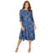 Plus Size Women's Strawbridge Fit & Flare Dress by Catherines in Vibrant Turq Outlined Paisley (Size 5X)