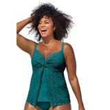 Plus Size Women's Faux Flyaway Crochet Underwire Tankini Top by Swimsuits For All in Mediterranean (Size 22)