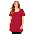 Plus Size Women's Perfect Short-Sleeve Scoop-Neck Henley Tunic by Woman Within in Classic Red (Size 14/16)