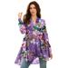 Plus Size Women's Fit-and-Flare Crinkle Tunic by Roaman's in Violet Paisley Garden (Size 42 W) Long Shirt Blouse