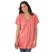 Plus Size Women's Short-Sleeve V-Neck Crinkle Tunic by Woman Within in Sweet Coral (Size 3X)