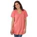 Plus Size Women's Short-Sleeve V-Neck Crinkle Tunic by Woman Within in Sweet Coral (Size L)