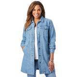 Plus Size Women's Long Denim Jacket by Jessica London in Light Wash (Size 16 W) Tunic Length Jean Jacket