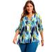 Plus Size Women's Roll-Tab Popover Tunic by June+Vie in Turq Brushed Ikat (Size 14/16)