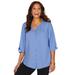 Plus Size Women's Georgette Buttonfront Tie Sleeve Cafe Blouse by Catherines in French Blue (Size 2X)
