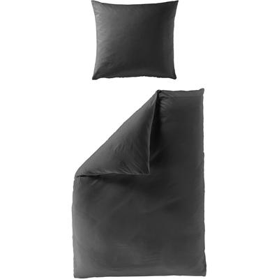 Bettwäsche BIERBAUM "Elegant uni", grau (grafit), B/L: 155cm x 220cm, , Mako-Satin, B/L: 80cm x 40cm, Mako-Satin, Obermaterial: 100% Baumwolle, Bettwäsche, Mako-Satin, 100 % Baumwolle, Uni, pflegeleicht Image