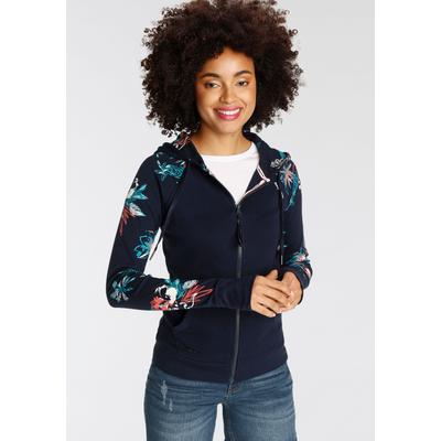 Kapuzensweatjacke KANGAROOS, Damen, Gr. 52/54 (XXL), blau (marine), Interlock, Obermaterial: 100% Baumwolle, unifarben mit Farbeinsatz, bedruckt, kontrastfarbene Details, casual, figurbetont hüftbedeckend, Langarm Raglanärmel Rippbündchen mit... Image