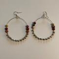 Anthropologie Jewelry | Bohemian Bronze Bead & Multi-Colored Fabric Bead Hoop Earrings | Color: Gold | Size: Os