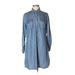 Just Living Casual Dress - Shirtdress Collared 3/4 sleeves: Blue Print Dresses - Women's Size X-Small