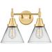 Caden Cone 8" 2 Light 17" LED Bath Light - Satin Gold - Clear Sha