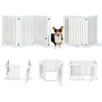 6-teiliges Absperrgitter Hunde, Freistehendes Hundegitter mit Tür & 4 Stützfüssen, 80cm hoch,