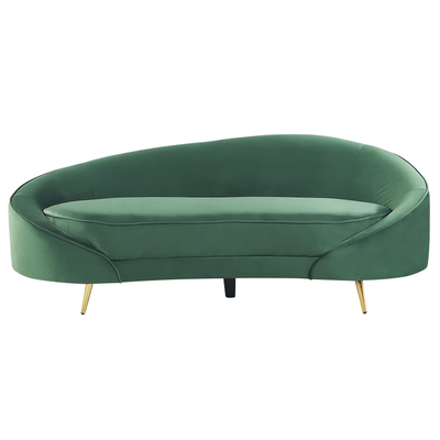 Sofa Grün Samtstoff 3-Sitzer Oval Gebogen Dicke Polsterung mit Metallfüßen Gold Freistehend Retro Glamourös für Wohnzimm