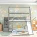 Twin Over Twin Wood Bunk Bed House Bed with 2 Drawers Storage Steps&Slide, Grey