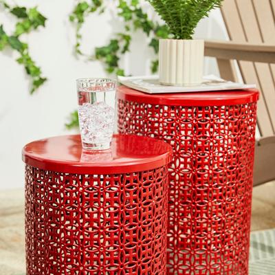 Glitzhome Set of 2 Multi-functional Metal Outdoor Table Garden Stool