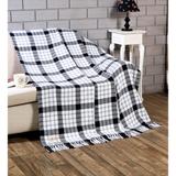 Farmhouse Hand-Woven Plaid Collection Cotton Fringe Throw Blanket - White/Black | 50x60''