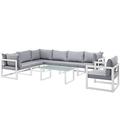 Ergode Fortuna 8 Piece Outdoor Patio Sectional Sofa Set - White Gray