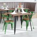 BizChair Commercial Grade Green Metal Indoor-Outdoor Chair with Arms with Teak Poly Resin Wood Seat