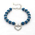 Heart Shape Cat and Dog Jewelry Pearl Necklace Diamond-studded Pet Accessories Collar Necklaces Pet Collar Pendants DARK BLUE M