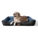CAPHAUS 32/37 Inch Dog Bolster Couch Bed for Small/Medium/Large Dogs Orthopedic Cat Bed for Indoor Cats Calming Anti-Slip Bottom Washable Anti-Anxiety Fluffy Soft Pet Bed in Blue Brown Gray
