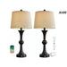 SR-HOME 3 Way Dimmable Touch Control USB Table Lamps Set Of 2 For Living Room Bedroom Modern Traditional Industrial Nightstand Bedside Lamp w/ Linen Shade Metal | Wayfair