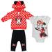 Disney Minnie Mouse Infant Baby Boys or Girls Cosplay Pullover Fleece Hoodie Bodysuit and Pants 3 Piece Outfit Set Newborn to Infant