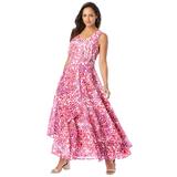 Plus Size Women's Georgette Flyaway Maxi Dress by Jessica London in Pink Burst Painted Scroll (Size 30 W)