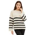 Plus Size Women's Striped Wide Sleeve Pullover by ellos in Stone Black Stripe (Size 26/28)