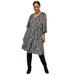 Plus Size Women's V-Neck Textured Knit Dress With Diagonal Ruffle by ellos in Black Ivory Print (Size 14/16)