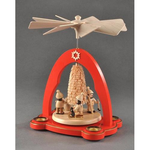 "Weihnachtspyramide ALBIN PREISSLER ""Tischpyramide - Winterkinder, Weihnachtsdeko rot"" Weihnachtspyramiden Gr. Höhe: 20 cm, rot (rot, natur) Schwibbögen Weihnachtspyramiden"