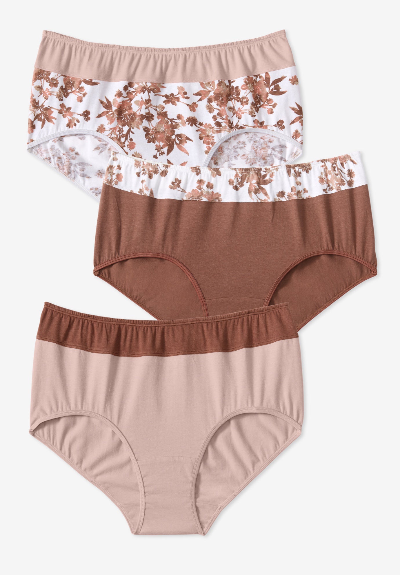 Plus Size Women's Full Coverage Stretch Cotton Color Block Brief 3-Pack by Comfort Choice in Mocha Assorted (Size 13) Underwear