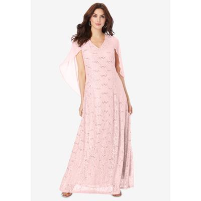 Plus Size Women's Lace Cape Gown by Roaman's in Pale Blush (Size 24 W)