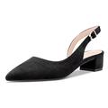 NobleOnly Women Chunky Block Low Heel Close Pointed Toe Sandals Slingback Slip-on Buckle Pumps Court Shoe Wedding Dress Cute 3.5 CM Heels Shoes Black Suede 9.5 UK