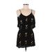 Blu Moon Casual Dress - Mini Plunge Sleeveless: Black Floral Dresses - Women's Size Small