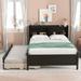 Full Bed with Twin Size Trundle and Drawers, Wood Platform Bed Frame with Headboard Storage for Kids Teens Adults