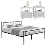 Victorian 3-Piece White Bedroom Set Bed Frame and White Nightstand Set of 2