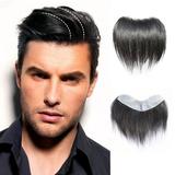 viviabella Frontal Hairpiece for men Jet Black Hair Extension Hairline Loss Straight Tape in Human Hair Toppers Replacement Toupee (0.78 x6.3 6inch Jet Black)