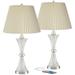 Regency Hill Luca Modern Table Lamps 25 1/2 High Set of 2 Twisted Glass with USB Charging Port Ivory Pleat Drum Shade for Bedroom Living Room Desk