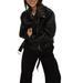 Multitrust Women PU Leather Jackets with Belt Lapel Long Sleeve Outerwear Zipper-Up Motorcycle Short Coat for Fall