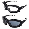Birdz Eyewear Canopy Padded Motorcycle Sunglasses Riding Safety Glasses ANSI Z87.1 Convertible to Goggles Black Frame w/ Anti-fog Clear and Smoke Lenses 2 Pairs