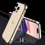 Jiahe Cover Slim Metal Bumper Case for iPhone 14 Pro Max Metal Bumper Frame Cover with Soft TPU Inner No Signal Interference Support Wireless Charging 6.7inch Gold