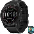 Garmin 010-02540-34 Fenix 7 Sapphire Solar Smartwatch Black DLC Titanium with Black Band Bundle with 2 YR CPS Enhanced Protection Pack