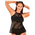 Plus Size Women's Crochet Apron High Neck Tankini Top by Swimsuits For All in Black (Size 26)