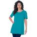 Plus Size Women's Shirred Tee by Roaman's in Deep Turquoise (Size 18/20)