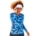 Plus Size Women's Long Sleeve Twist Front Tee by Swimsuits For All in Electric Blue Tie Dye (Size 18)