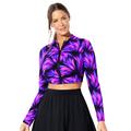 Plus Size Women's Chlorine Resistant Long Sleeved Cropped Zip Tee by Swimsuits For All in Electric Purple Spray (Size 12)