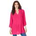 Plus Size Women's Lace Pintuck Crinkle Tunic by Roaman's in Pink Burst (Size 28 W)