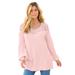 Plus Size Women's Sweetheart Crochet Pullover Sweater by Roaman's in Soft Blush (Size 12)