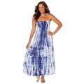 Plus Size Women's Strapless Smocked Maxi Dress Cover Up by Swimsuits For All in Blue Tie Dye (Size 18/20)